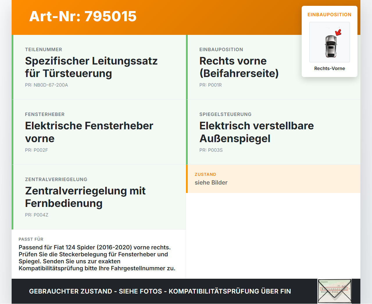 Fiat Spider 124 16-20 Kabelbaum für Tür und Fensterheber Rechts Vorne Fiat Spider 124 16-20 06.10.2016 NB0D-67-200A... Vorschau 3