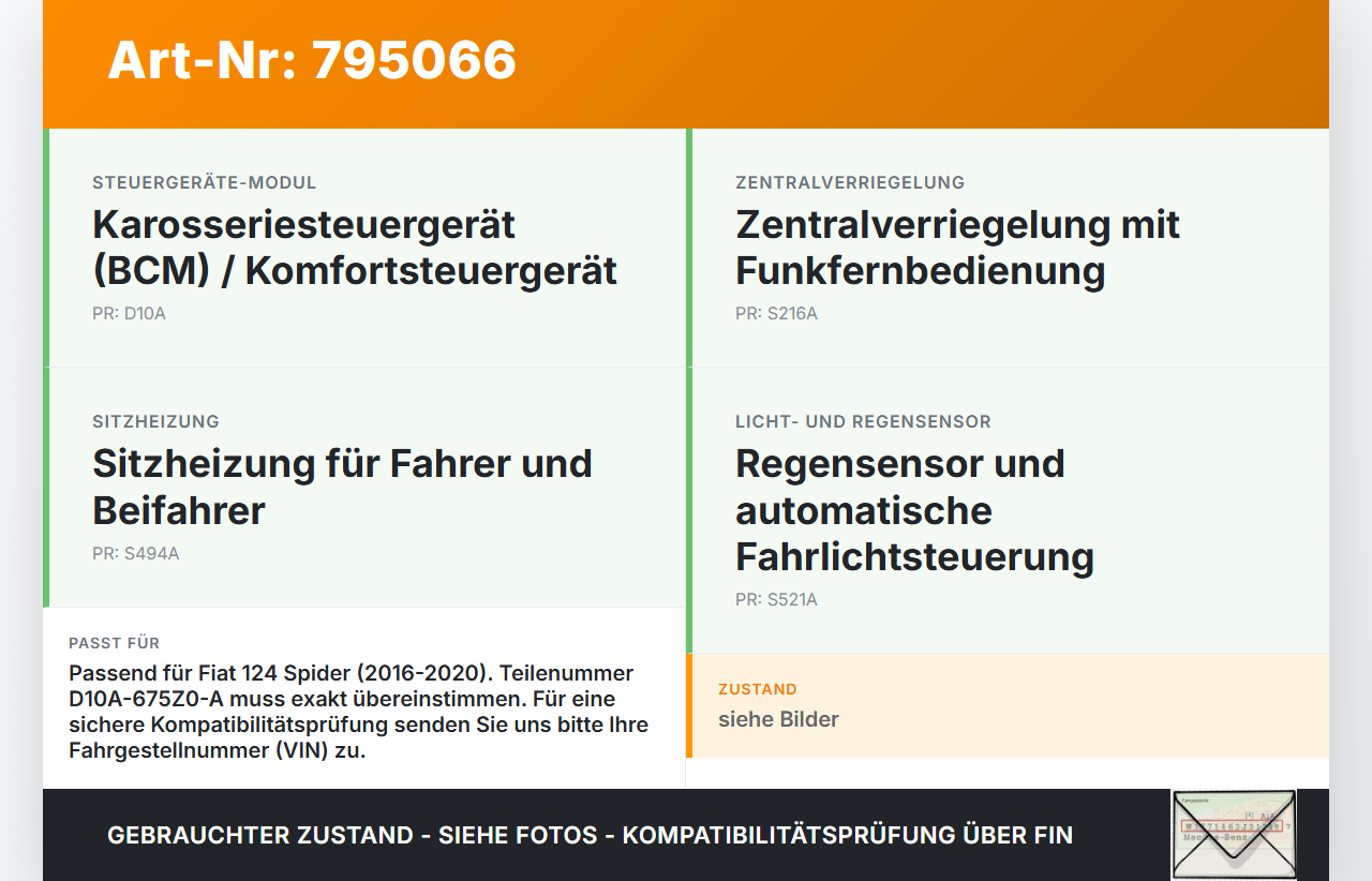 Fiat Spider 124 16-20 Steuergerät ECU SG Comfort Fiat Spider 124 16-20 06.10.2016 675Z0-A A2C74034609-00... Vorschau 3