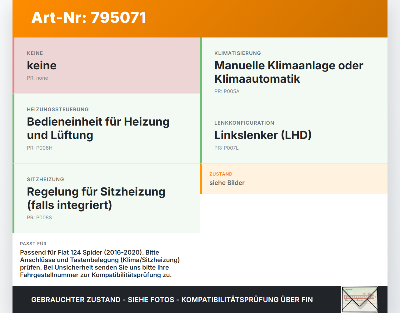 Fiat Spider 124 16-20 Bedienteil Bedienelement Heizung Klimabedienteil Fiat Spider 124 16-20 06.10.2016 NA9C-61190D... Vorschau 3