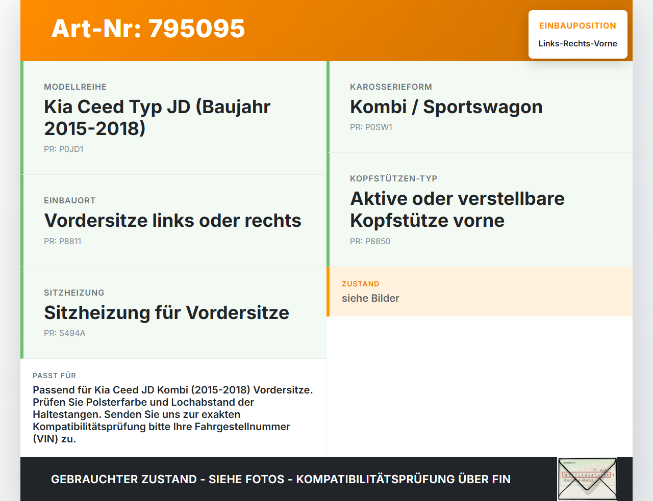 Kia Ceed JD 15-18 Kombi Kopfstütze für Beifahrer Sitz Rechts oder Links Vorne Kia Ceed JD 15-18 24.05.2016 gebraucht Vorschau 3