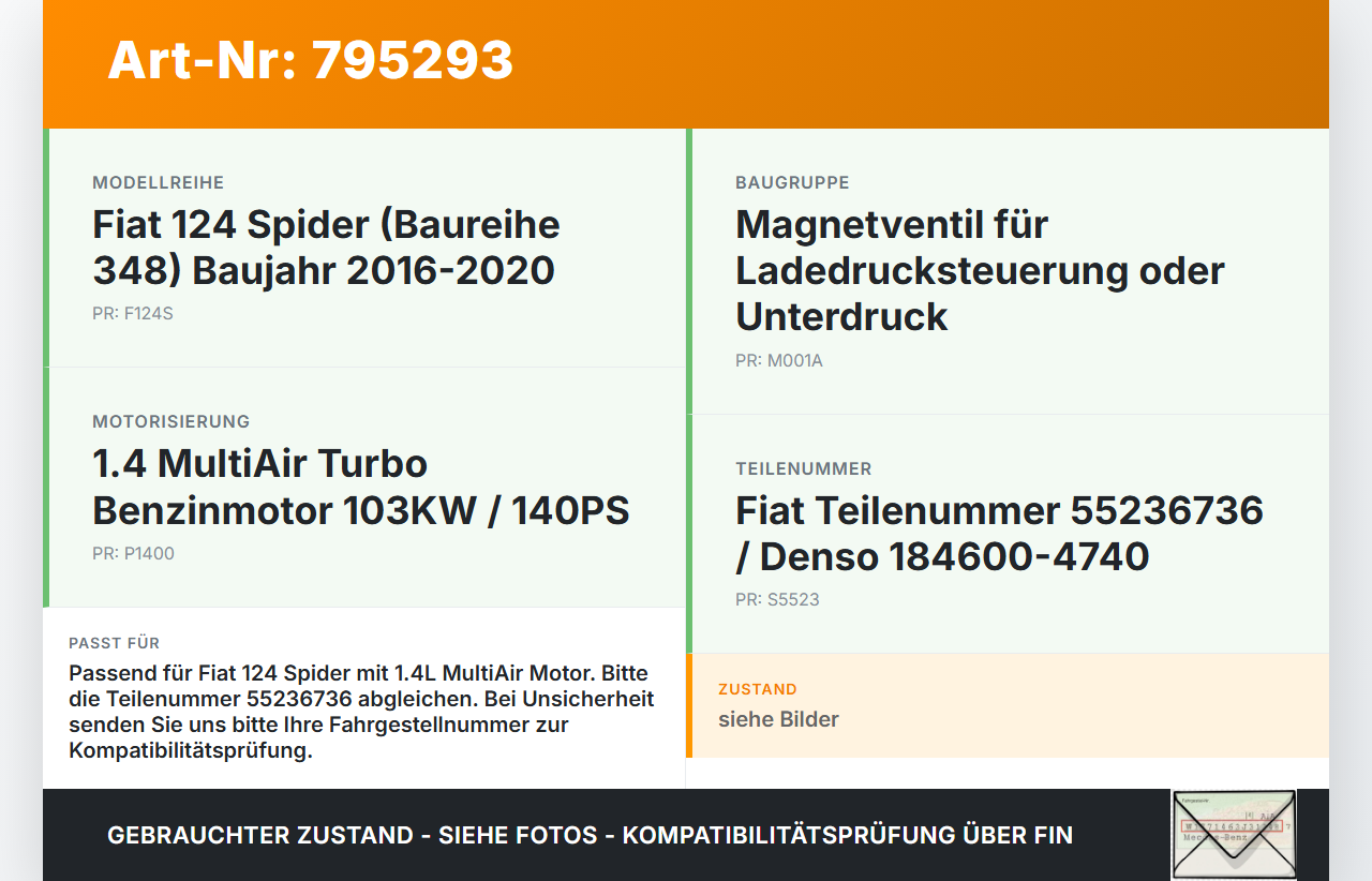 Fiat Spider 124 16-20 1,4 103KW Magnetventil Fiat Spider 124 16-20 06.10.2016 55236736 184600-4740 gebraucht Vorschau 3