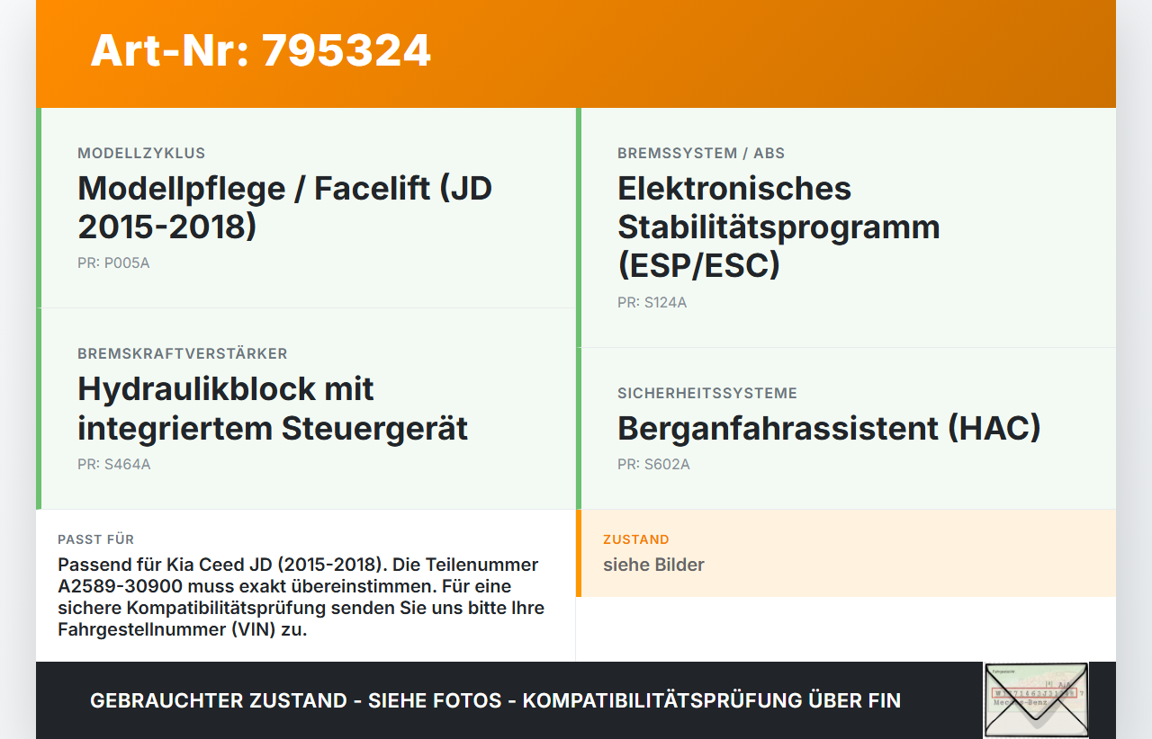 Kia Ceed JD 15-18 ABS Steuergerät Aggregat Hydraulikblock Kia Ceed JD 15-18 24.05.2016 61589-45200 A2589-30900 gebraucht Vorschau 3
