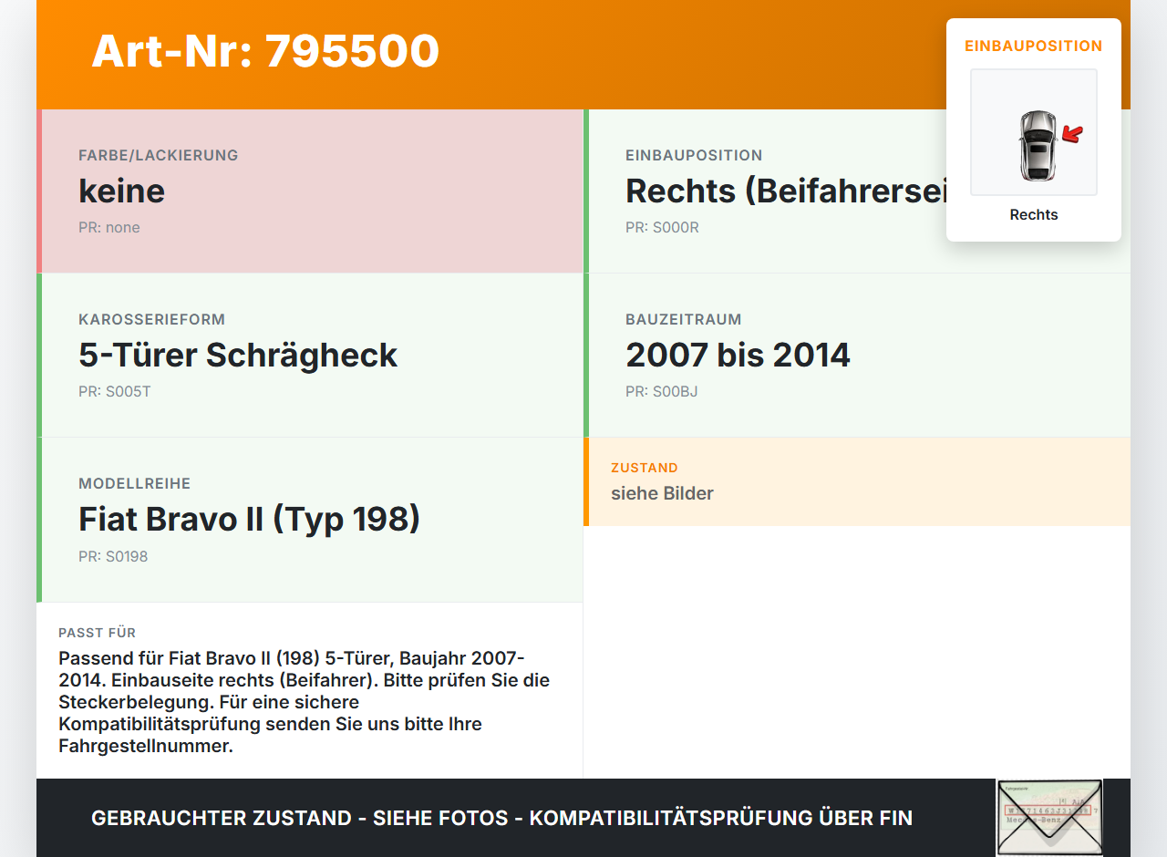Fiat Bravo II 198 07-14 5T Rückleuchte Rücklicht Heckleuchte Rechts orig Fiat Bravo II 198 07-14 18.02.2008 gebraucht Vorschau 3