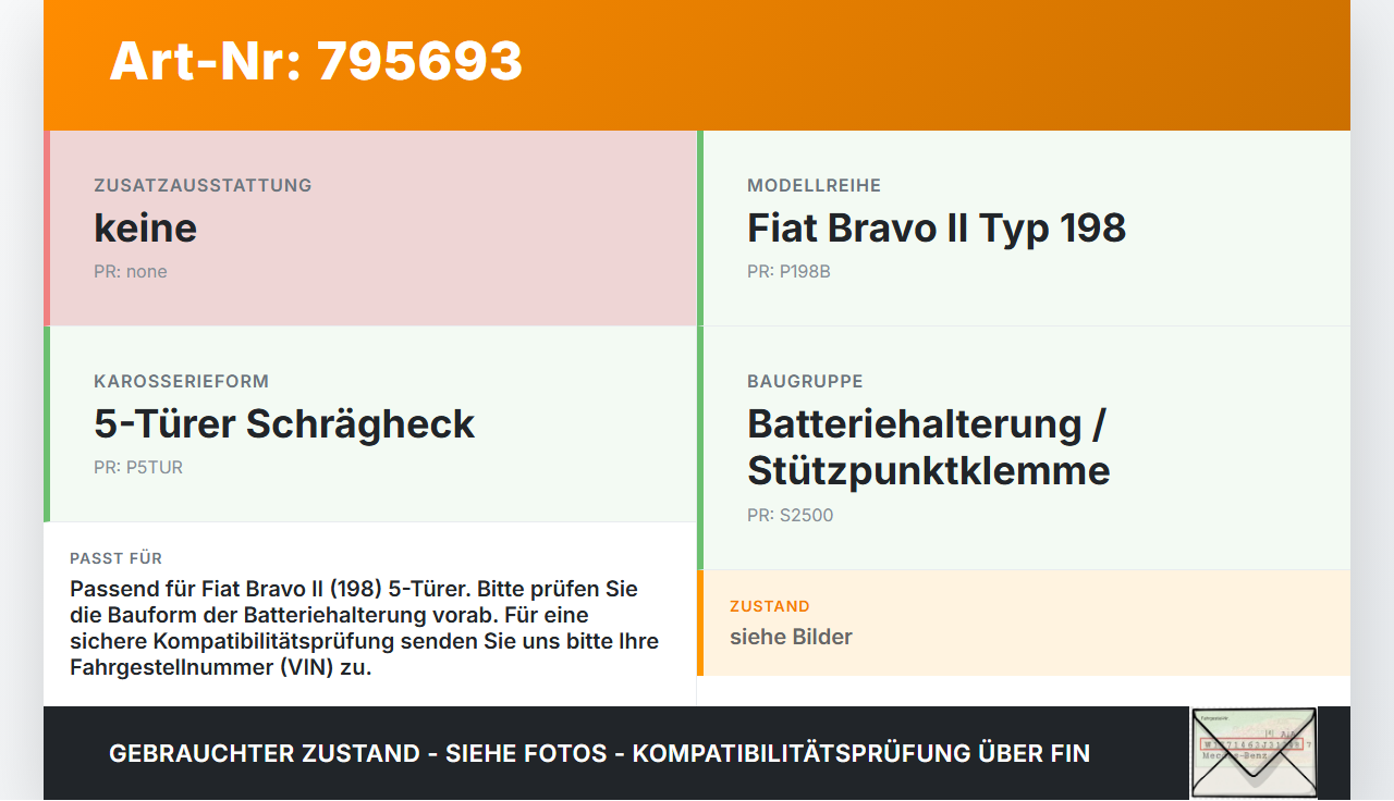 Fiat Bravo II 198 07-14 5T Klemme Stützpunkt für Batterie Fiat Bravo II 198 07-14 18.02.2008 gebraucht Vorschau 3