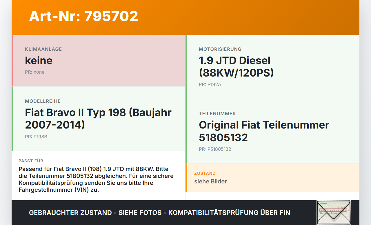 Fiat Bravo II 198 07-14 JTD 1,9d 88KW Lüfter Ventilator f. Kühler Fiat Bravo II 198 07-14 18.02.2008 51805132 gebraucht Vorschau 3