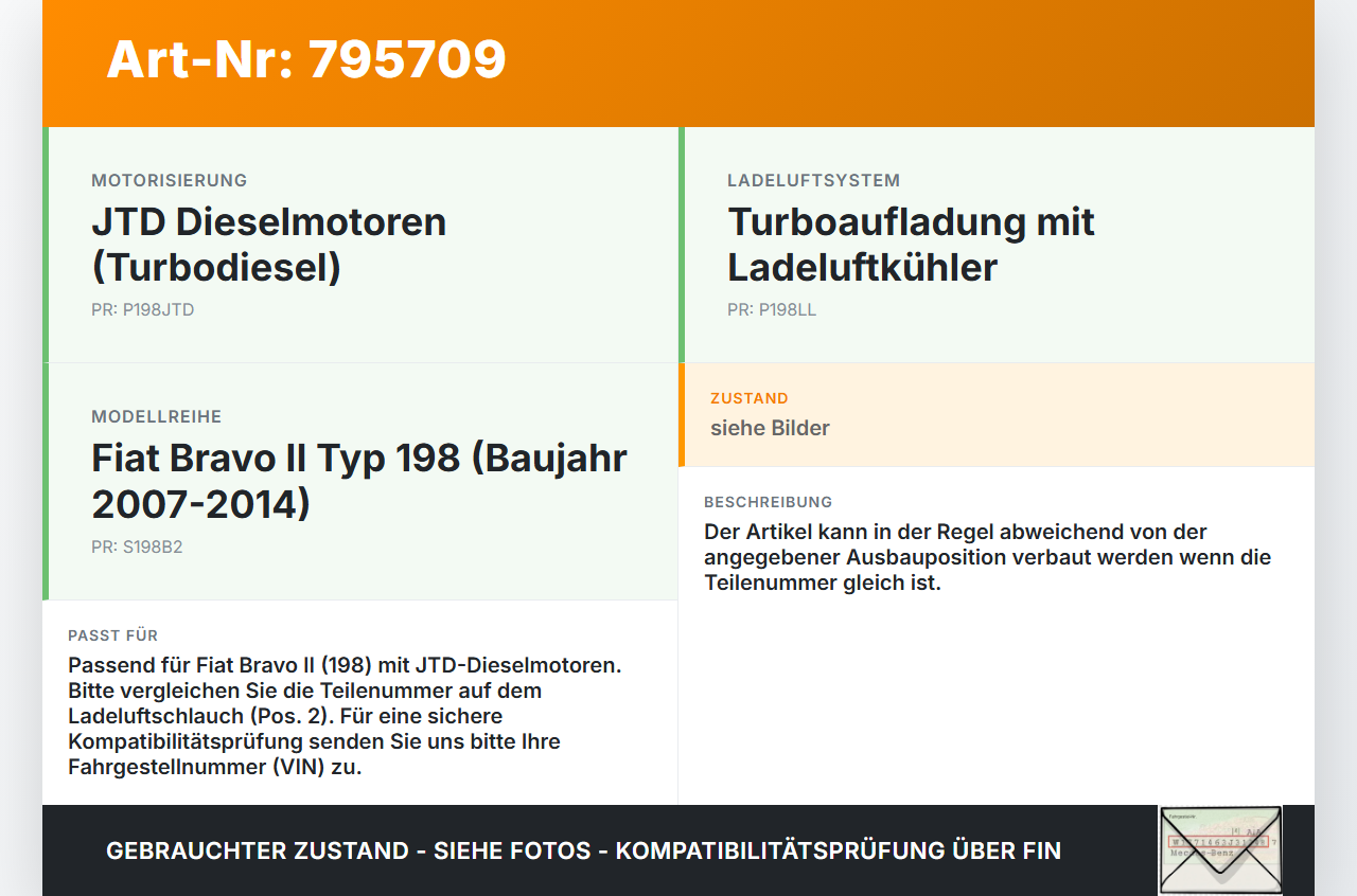 Fiat Bravo II 198 07-14 JTD 1,9d 88KW Ansaugrohr Ladeluftschlauch Luftschlauch Pos.2 Fiat Bravo II 198 07-14... Vorschau 3