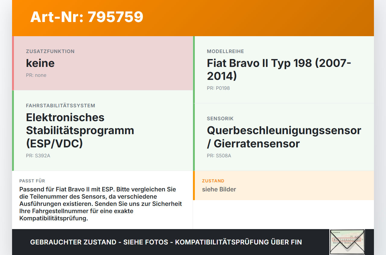 Fiat Bravo II 198 07-14 Relais Kontaktgeber Querbeschleunigungssensor Fiat Bravo II 198 07-14 18.02.2008 0265005616... Vorschau 3