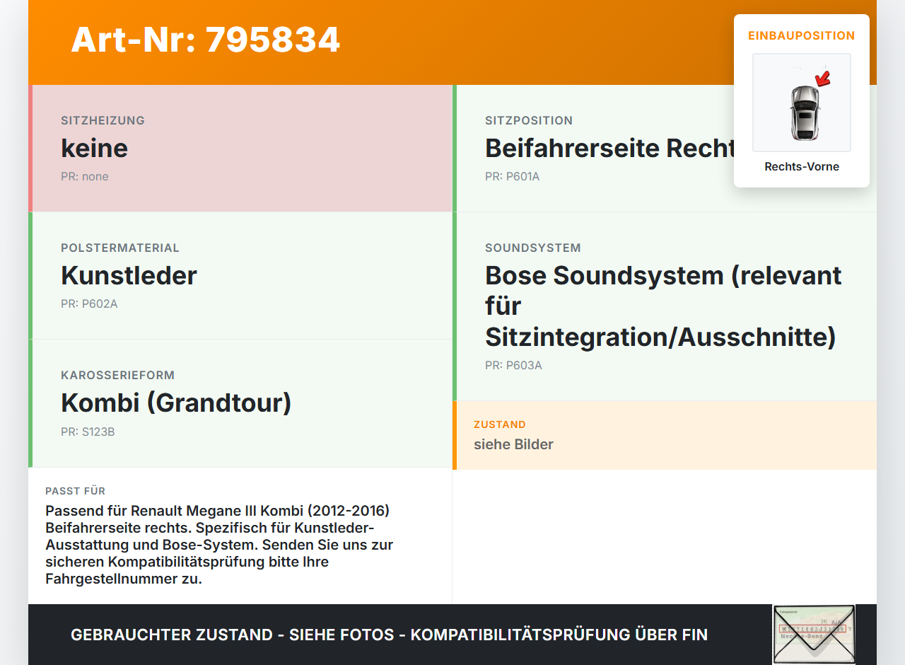 Renault Megane III 12-16 Kombi Rückenpolster Rechts Vorne für Beifahrer Sitz Renault Megane III 12-16 01.01.2015... Vorschau 3