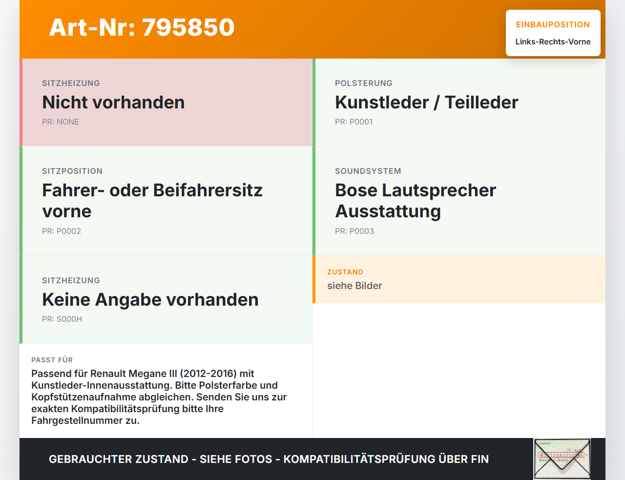 Renault Megane III 12-16 Kopfstütze für Fahrer Sitz Rechts oder Links Vorne Renault Megane III 12-16 01.01.2015... Vorschau 3