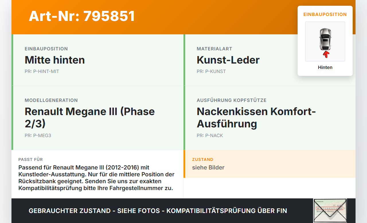 Renault Megane III 12-16 Kopfstütze Mitte Hinten Renault Megane III 12-16 01.01.2015 gebraucht Vorschau 3