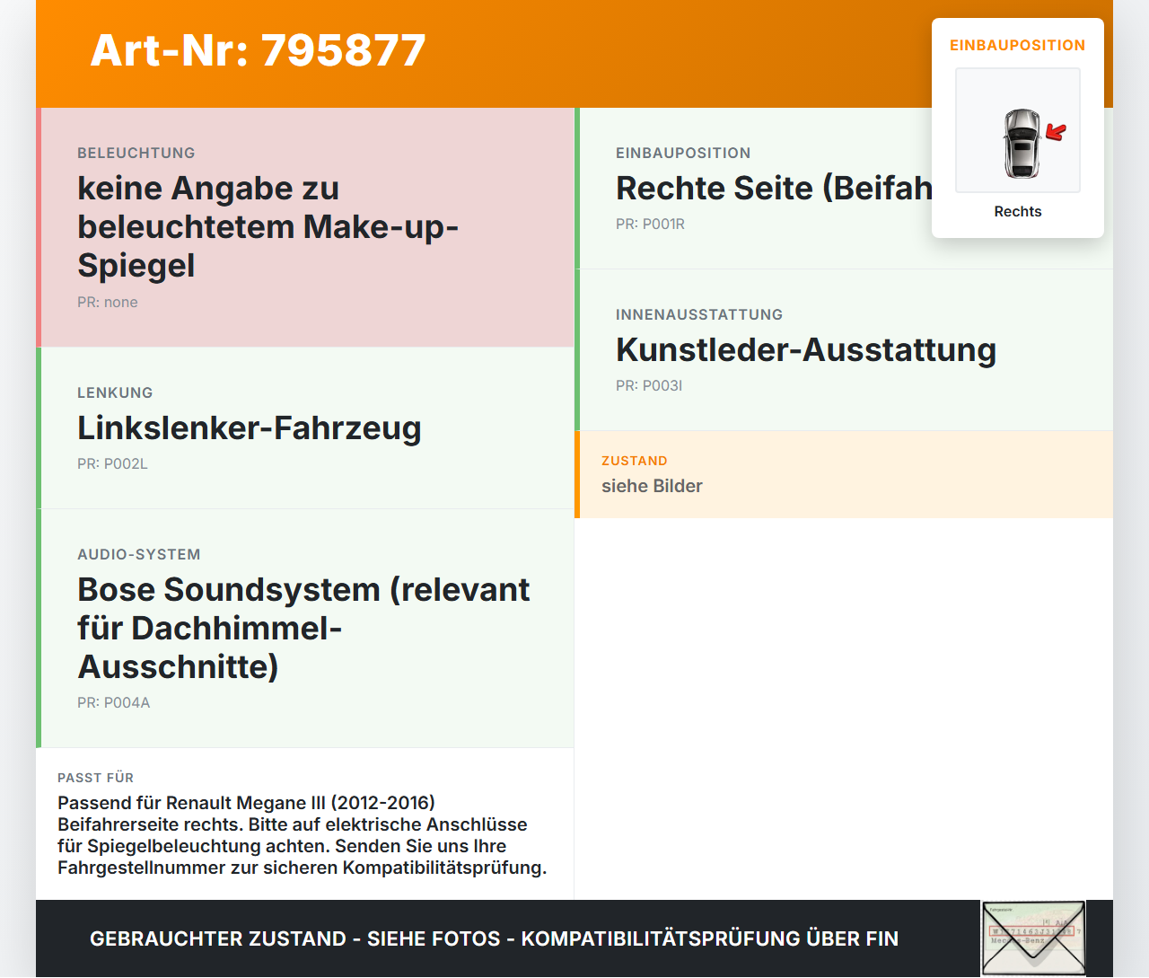 Renault Megane III 12-16 Sonnenblende Rechts für Beifahrer Renault Megane III 12-16 01.01.2015 gebraucht Vorschau 3
