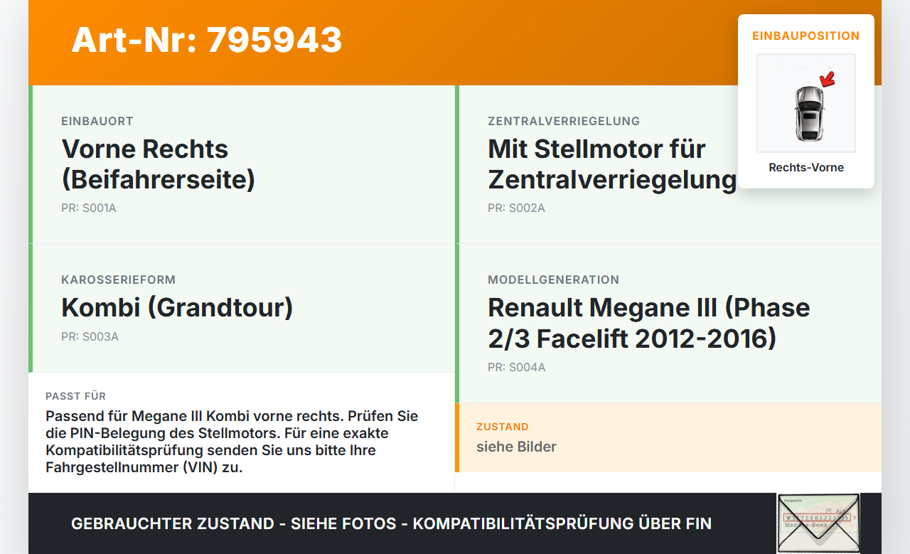 Renault Megane III 12-16 Kombi Türschloss m. ZV Stellmotor Rechts Vorne Renault Megane III 12-16 01.01.2015... Vorschau 3