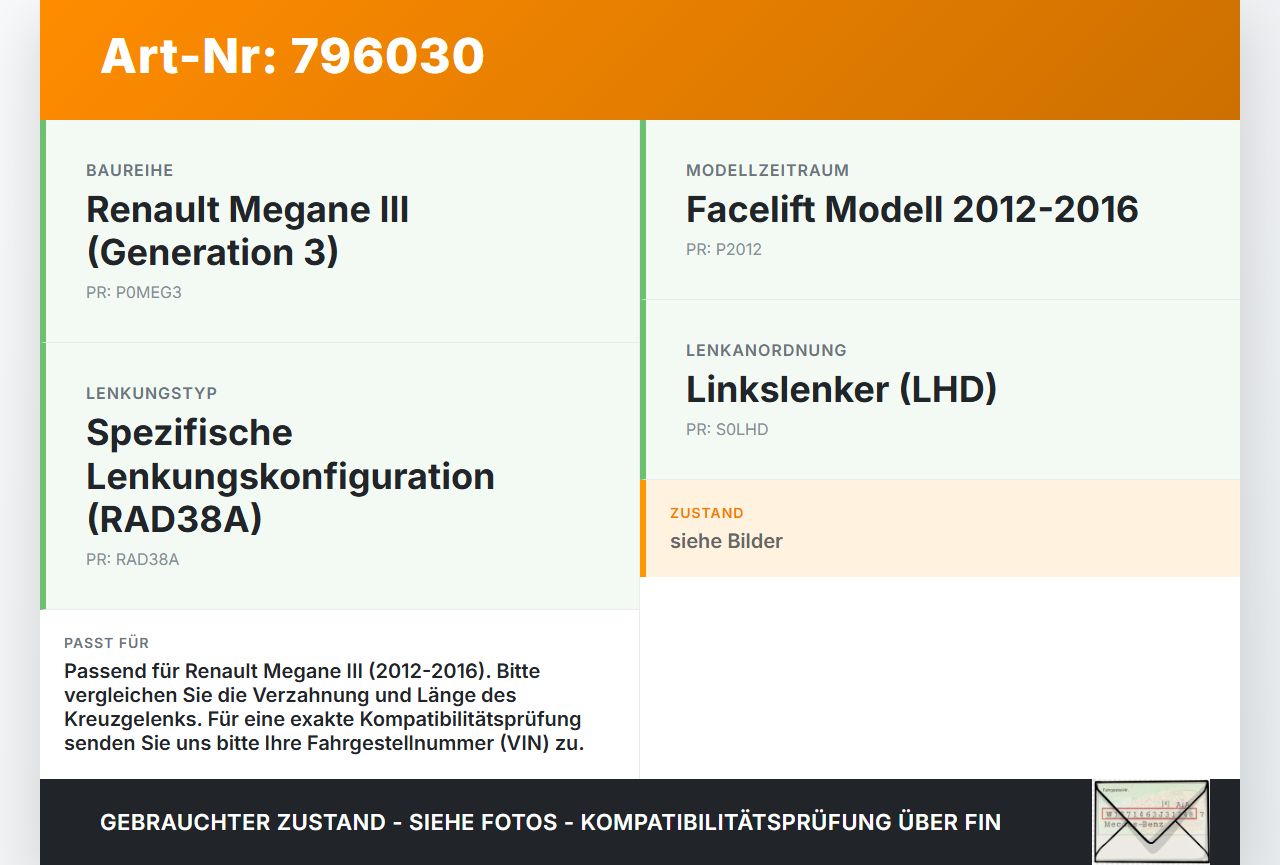 Renault Megane III 12-16 Lenkungsteil Kreuzgelenk Renault Megane III 12-16 01.01.2015 gebraucht Vorschau 3