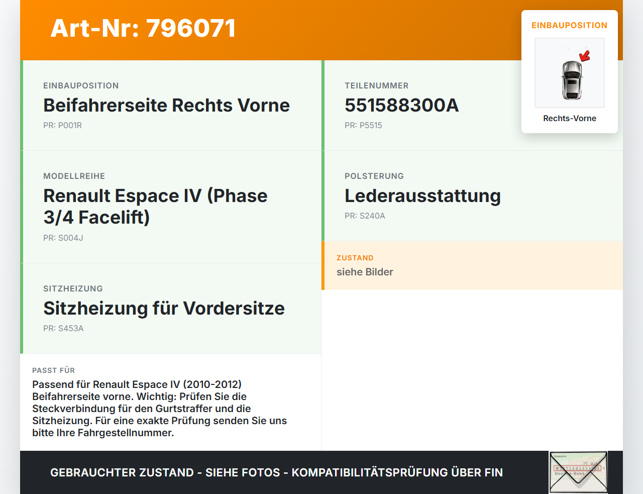 Renault Espace IV JK 10-12 Gurtstraffer Gurtschloss Beifahrer Rechts Vorne Renault Espace IV JK 10-12 25.05.2012... Vorschau 3