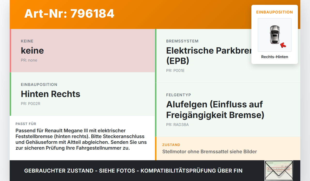 Renault Megane III 12-16 TCe 1,2 99KW Stellmotor für Bremssattel El. Feststellbremse Hinten Rechts Renault Megane... Vorschau 3