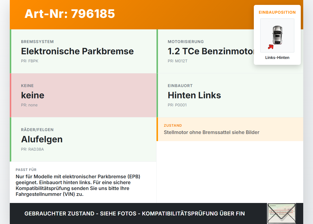 Renault Megane III 12-16 TCe 1,2 99KW Stellmotor Parkbremse Bremssattel Hinten Links Renault Megane III 12-16... Vorschau 3
