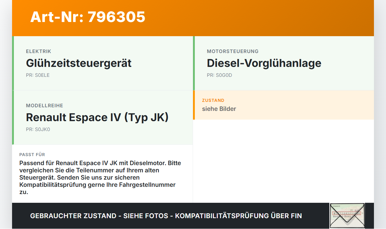 Renault Espace IV JK 10-12 dCi 2,0 110KW Relais Vorglührelais Glühanlage Glühzeit Steuergerät Renault Espace IV JK... Vorschau 3