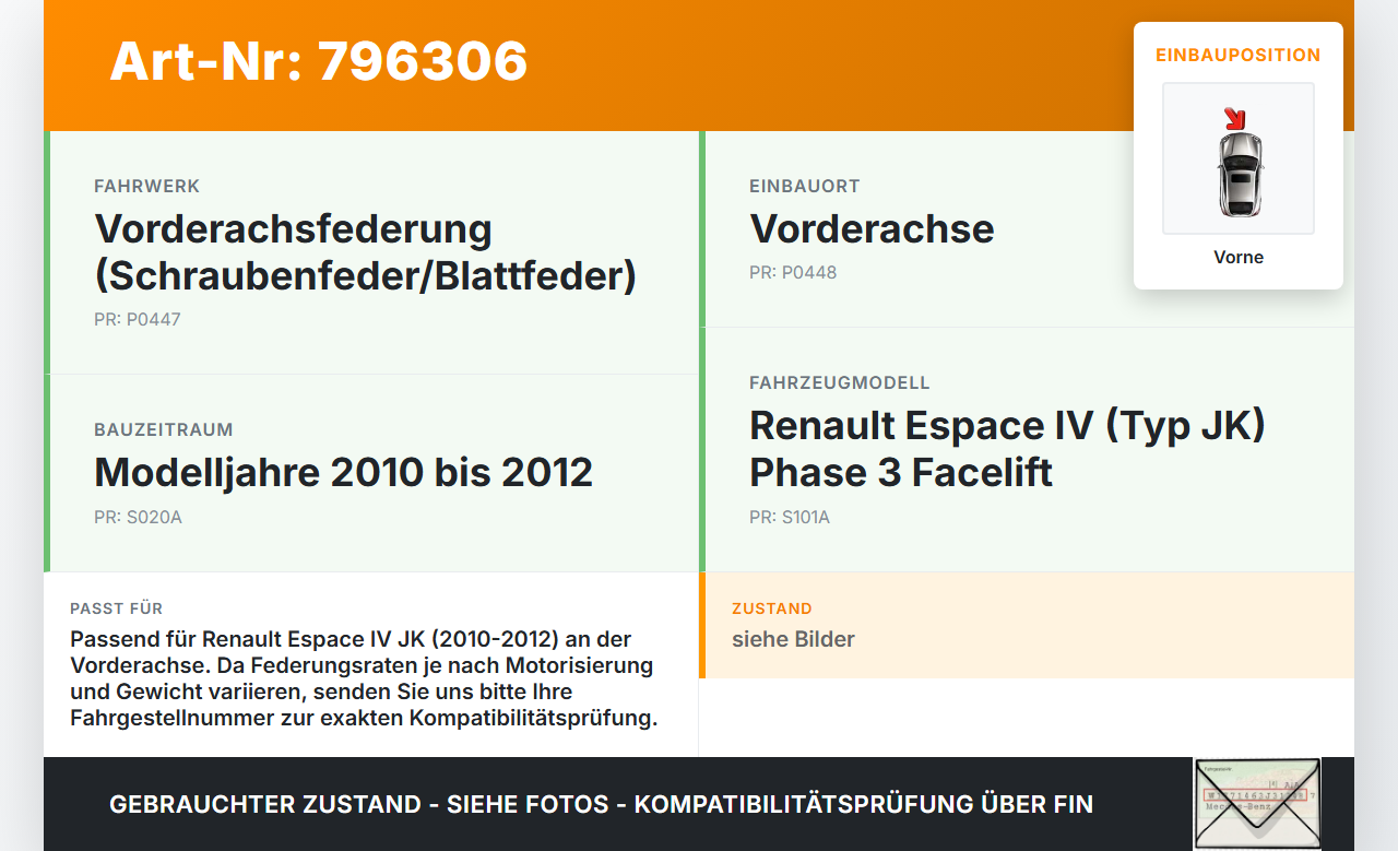 Renault Espace IV JK 10-12 Feder Blattfeder Vorne Renault Espace IV JK 10-12 25.05.2012 gebraucht Vorschau 3