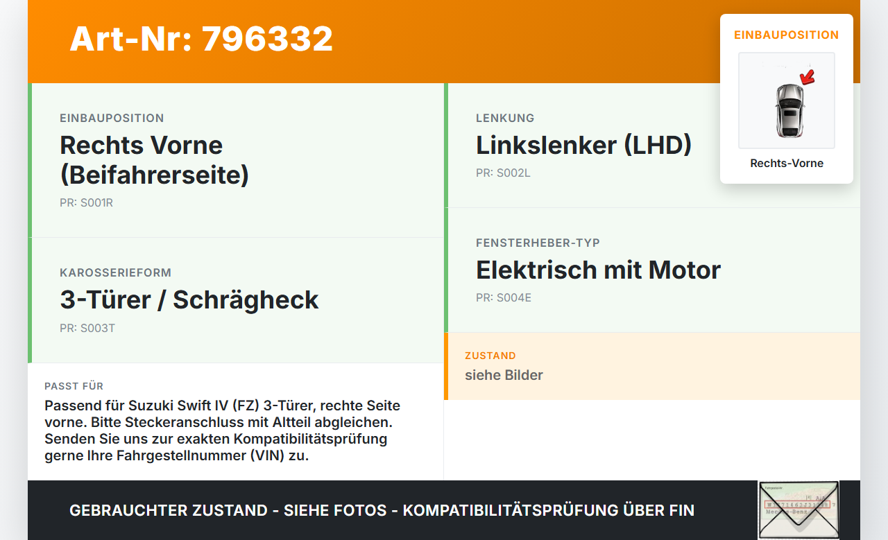 Suzuki Swift IV FZ 13-17 3T Fensterhebermotor mit Fensterheber Rechts Vorne Suzuki Swift IV FZ 13-17 18.12.2013... Vorschau 3