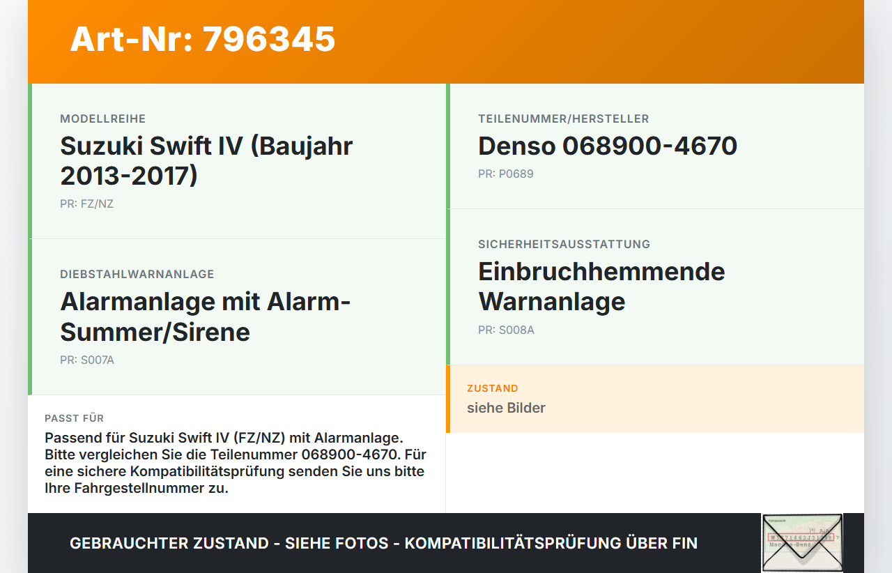 Suzuki Swift IV FZ 13-17 Alarmanlage Alarm Summer Sirene Suzuki Swift IV FZ 13-17 18.12.2013 068900-4670 gebraucht Vorschau 3