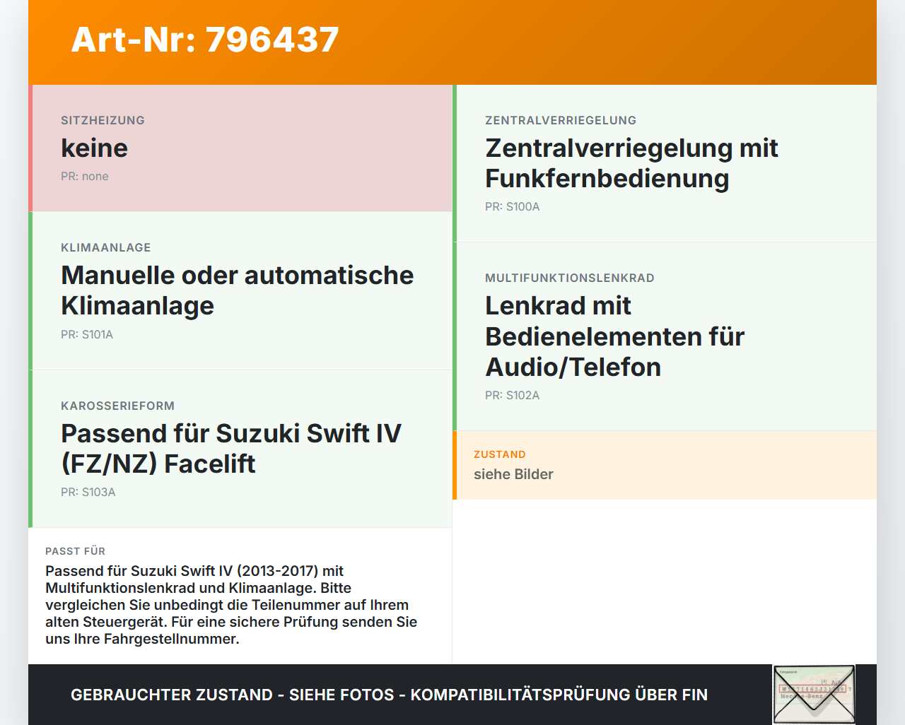Suzuki Swift IV FZ 13-17 Steuergerät SG Karosseriesteuergerät Komfort Suzuki Swift IV FZ 13-17 18.12.2013... Vorschau 3