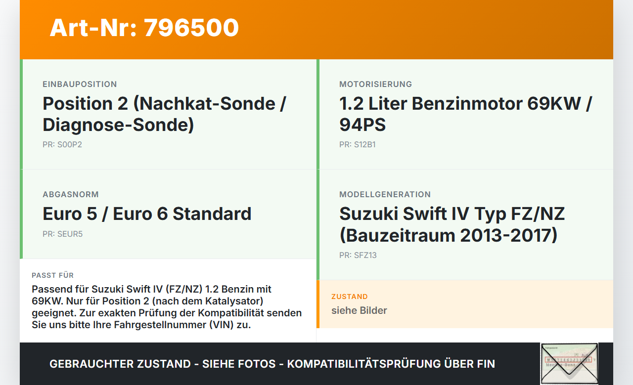 Suzuki Swift IV FZ 13-17 1,2 69KW Lambdasonde Pos.2 Suzuki Swift IV FZ 13-17 18.12.2013 gebraucht Vorschau 3