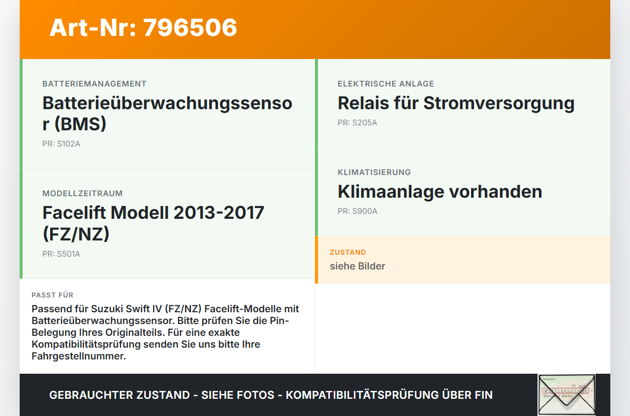 Suzuki Swift IV FZ 13-17 Relais Sicherung Batterieüberwachung Suzuki Swift IV FZ 13-17 18.12.2013 gebraucht Vorschau 3