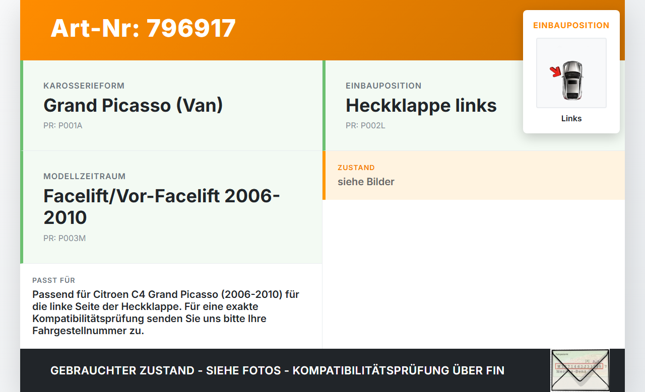 Citroen C4 Grand Picasso 06-10 Van Scharniere Scharnier für Heckklappe Links Citroen C4 Grand Picasso 06-10... Vorschau 3