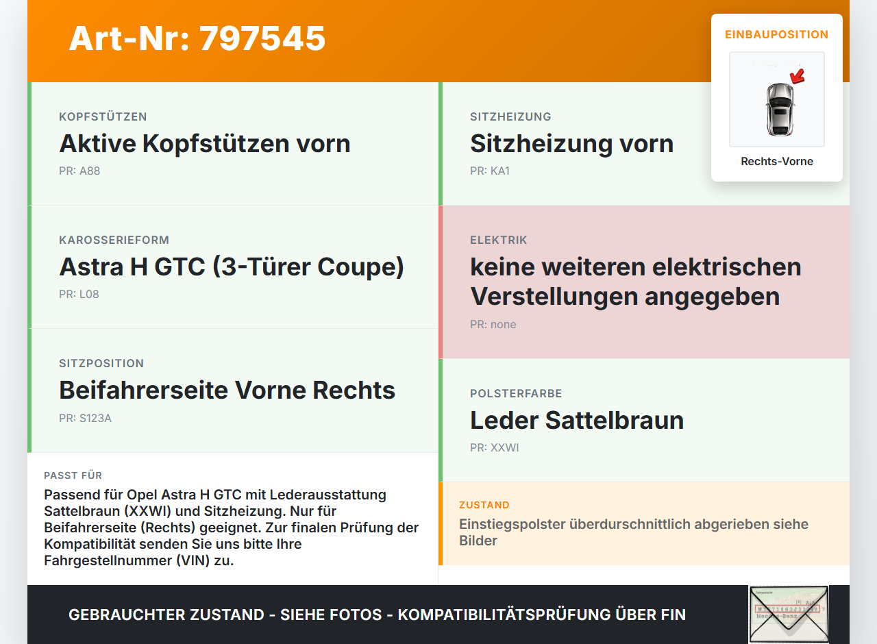 Opel Astra H GTC 06-10 Coupe Rückenpolster Rechts Vorne für Beifahrer Sitz Braun XXWI Leder beheizt Opel Astra H... Vorschau 3