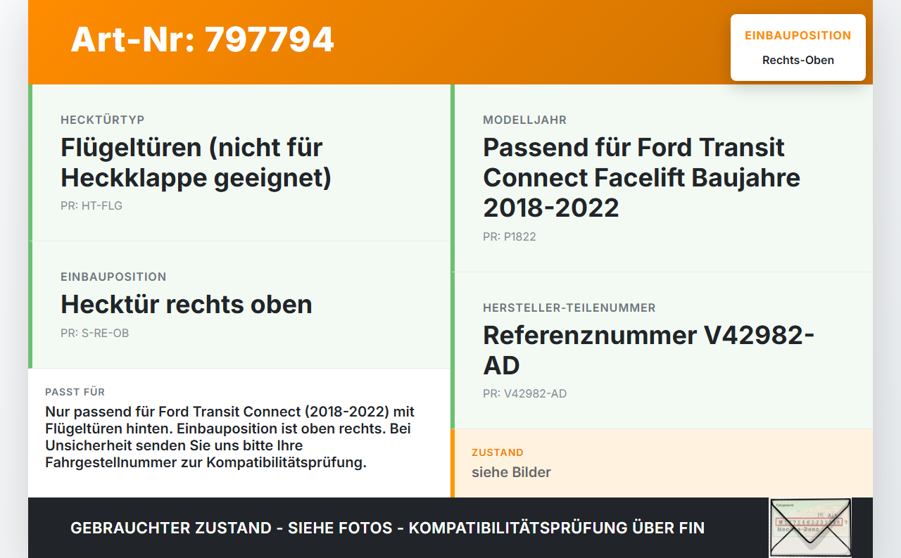 Ford Transit Connect 18-22 Scharniere Scharnier für Hecktür Rechts Oben Ford Transit Connect 18-22 15.04.2019... Vorschau 3