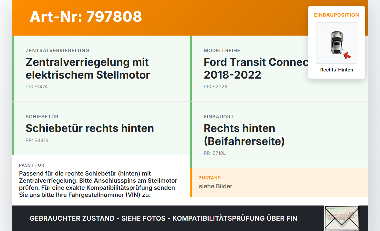 Ford Transit Connect 18-22 Türschloss m. ZV Stellmotor Rechts Hinten für Schiebetür Ford Transit Connect 18-22... Vorschau 3