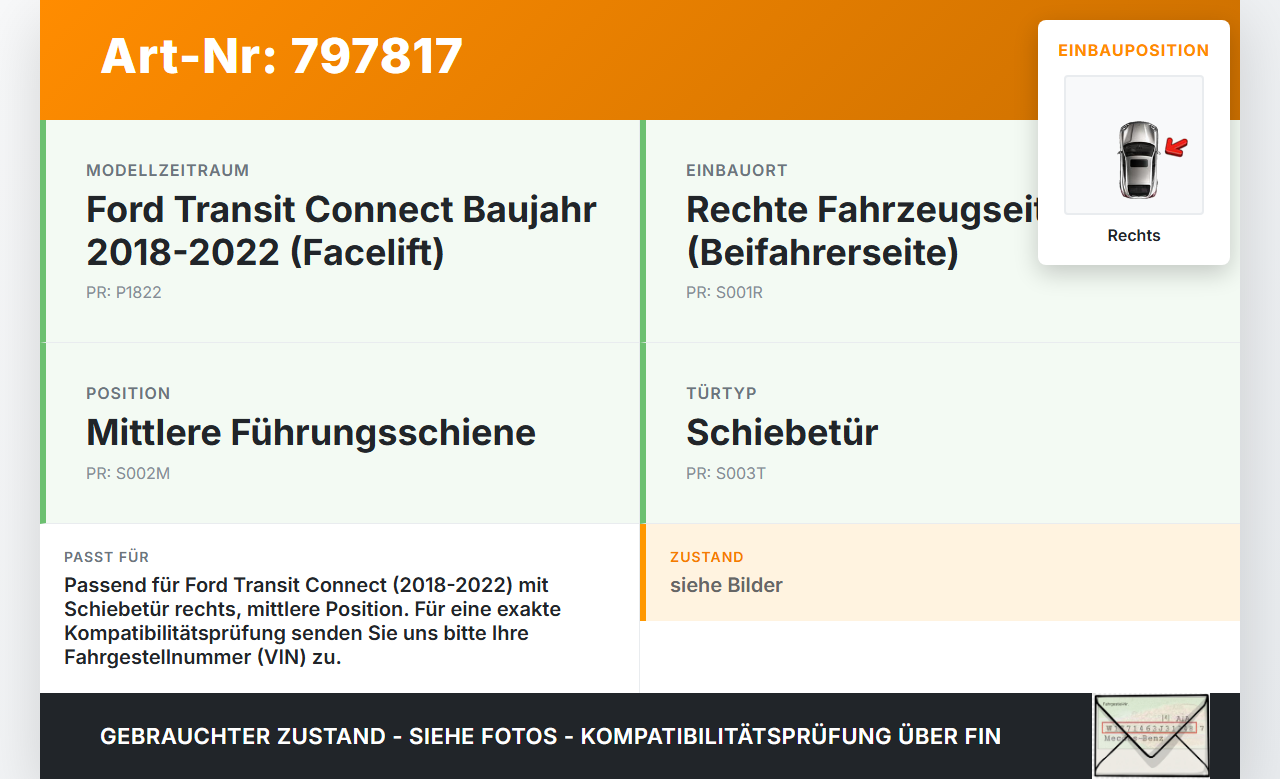 Ford Transit Connect 18-22 Führungsrolle für Schiebetür Mitte Rechts Mitte Ford Transit Connect 18-22 15.04.2019... Vorschau 3