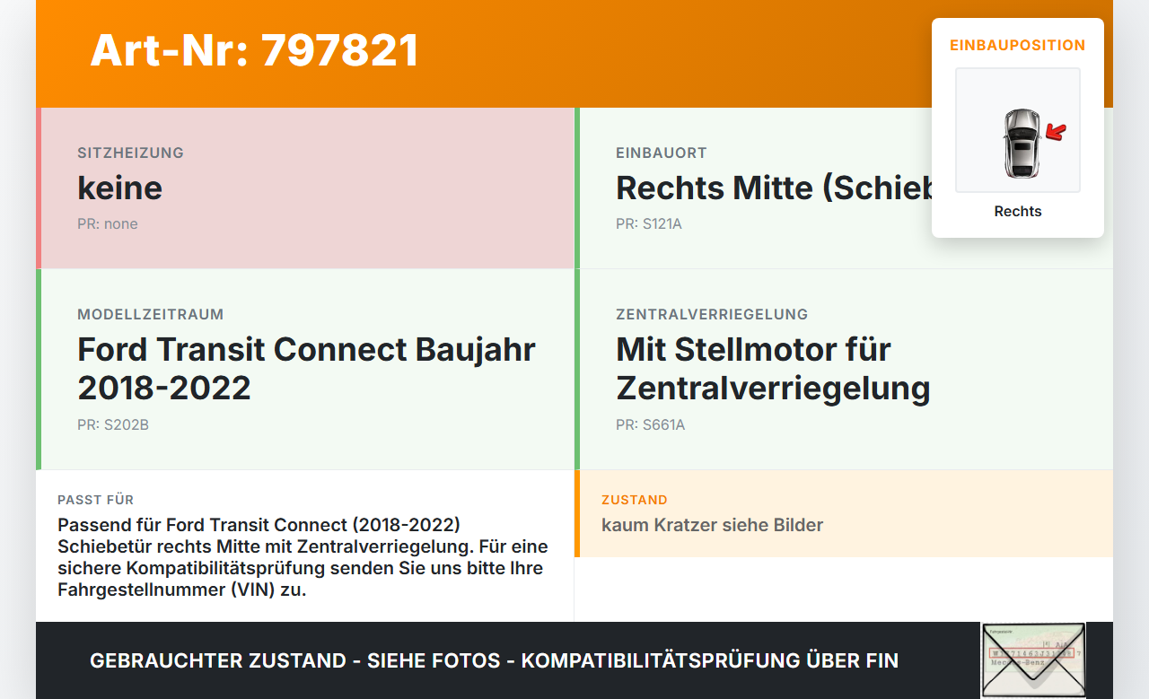 Ford Transit Connect 18-22 Türschloss m. ZV Stellmotor Rechts Mitte Ford Transit Connect 18-22 15.04.2019 gebraucht Vorschau 3