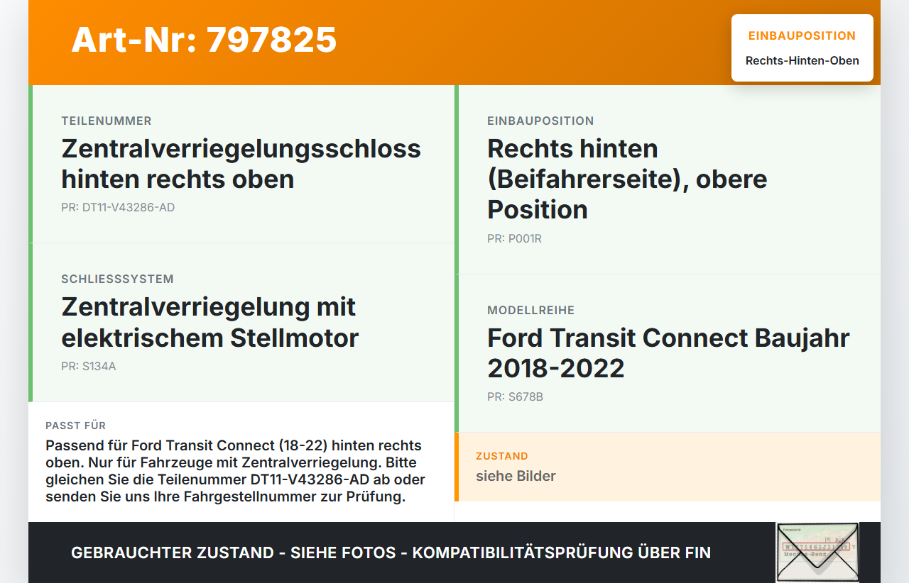 Ford Transit Connect 18-22 Türschloss m. ZV Stellmotor Rechts Hinten Oben Ford Transit Connect 18-22 15.04.2019... Vorschau 3