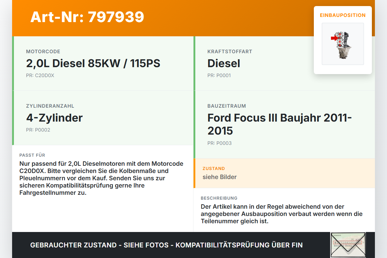 Ford Focus III 11-15 2,0 85KW C20D0X Kolben mit Pleuel Pos C Ford Focus III 11-15 26.02.2013 gebraucht Vorschau 3