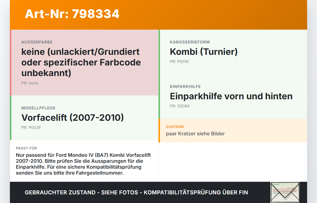 Ford Mondeo IV BA7 07-10 Kombi Heckblende Kennzeichenblende Ford Mondeo IV BA7 07-10 07.11.2007 gebraucht Vorschau 3