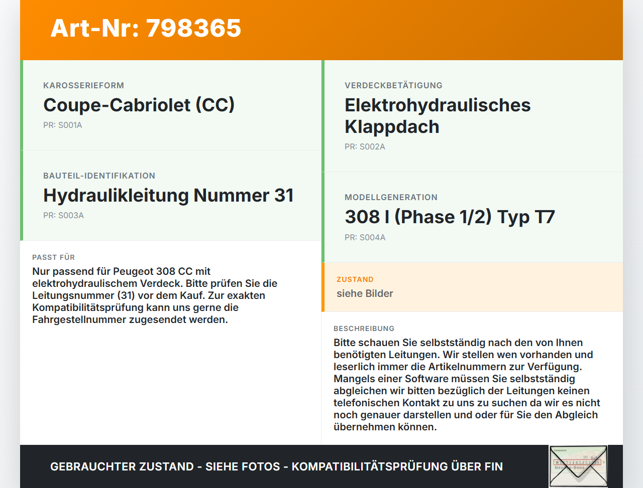Peugeot 308 I CC T7 07-11 Hydraulik Schlauch Leitung 31 für Verdeck Peugeot 308 I CC T7 07-11 27.10.2009 gebraucht Vorschau 3
