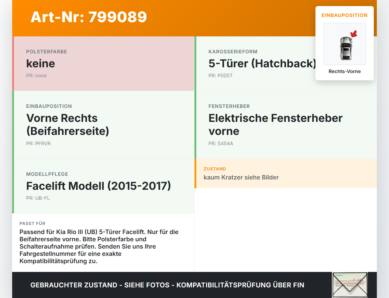 Kia Rio III UB 15-17 5T Türverkleidung Türpappe Rechts Vorne Kia Rio III UB 15-17 21.05.2015 gebraucht Vorschau 3
