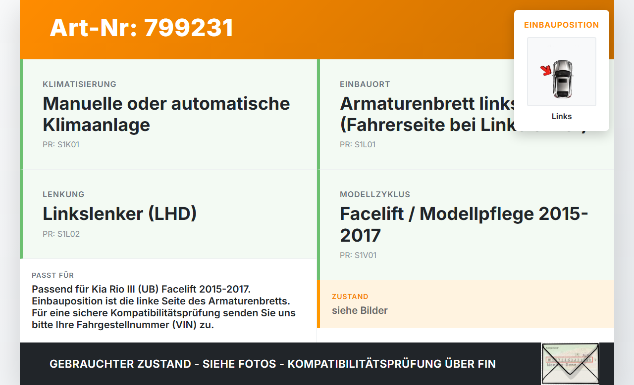 Kia Rio III UB 15-17 Luftdusche Luftdüse Links Kia Rio III UB 15-17 21.05.2015 gebraucht Vorschau 3