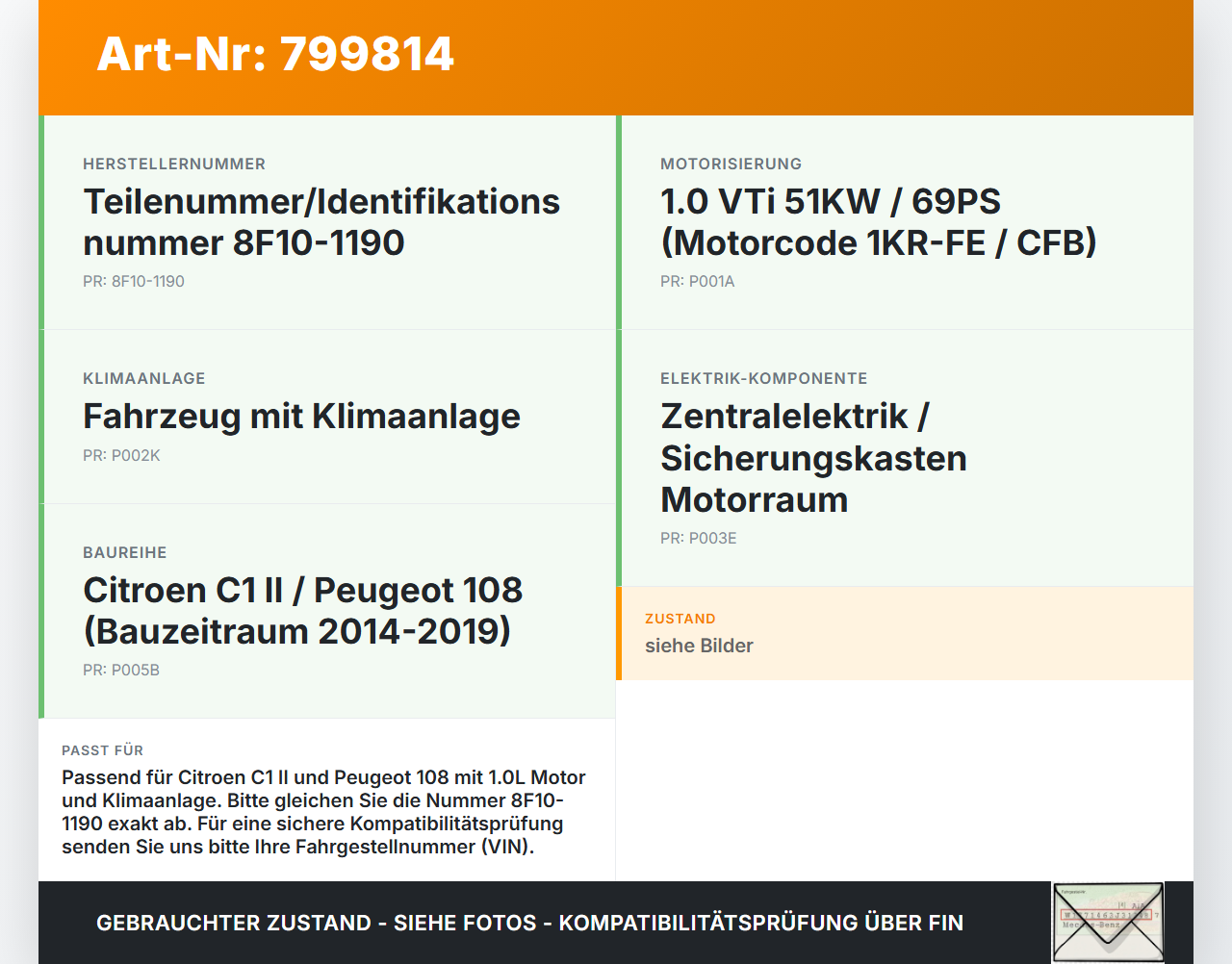 Citroen C1 II 108 14-19 1,0 51KW Sicherungskasten Zentralelektrik Citroen C1 II 108 14-19 01.02.2017 82730-0H030-A... Vorschau 3