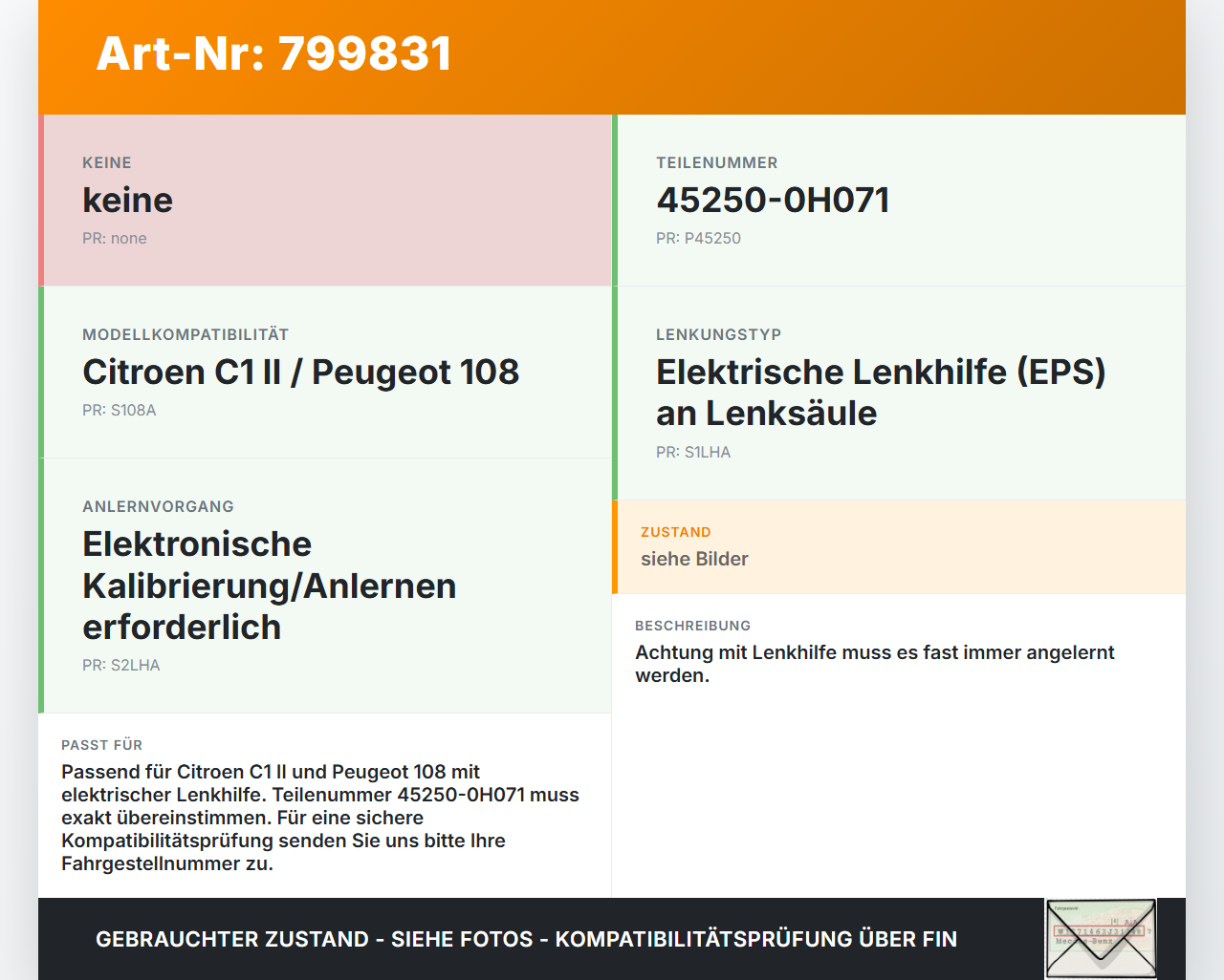 Citroen C1 II 108 14-19 Lenkhilfe elektr. an Lenksäule Citroen C1 II 108 14-19 01.02.2017 45250-0H071 JJ301-001571... Vorschau 3