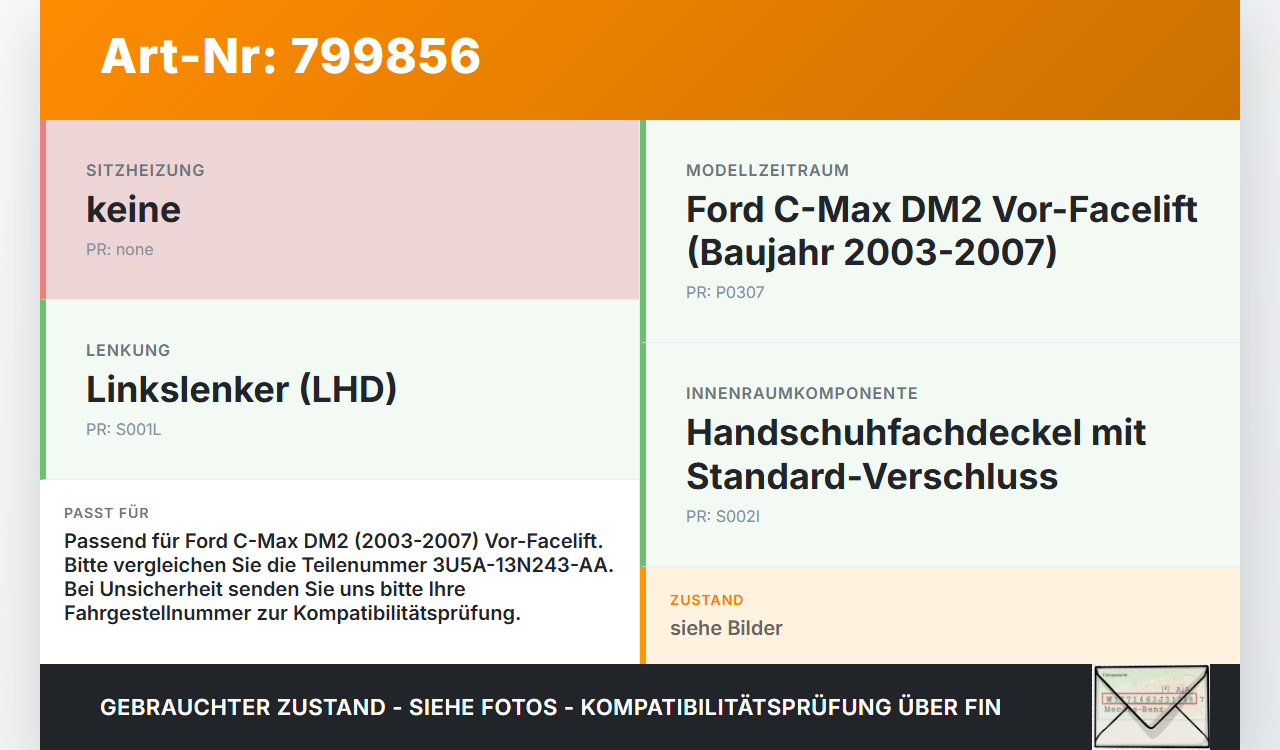 Ford C-Max DM2 03-07 Deckel für Handschuhfach Handschuhfachdeckel Ford C-Max DM2 03-07 02.02.2004 3U5A-13N243-AA... Vorschau 3
