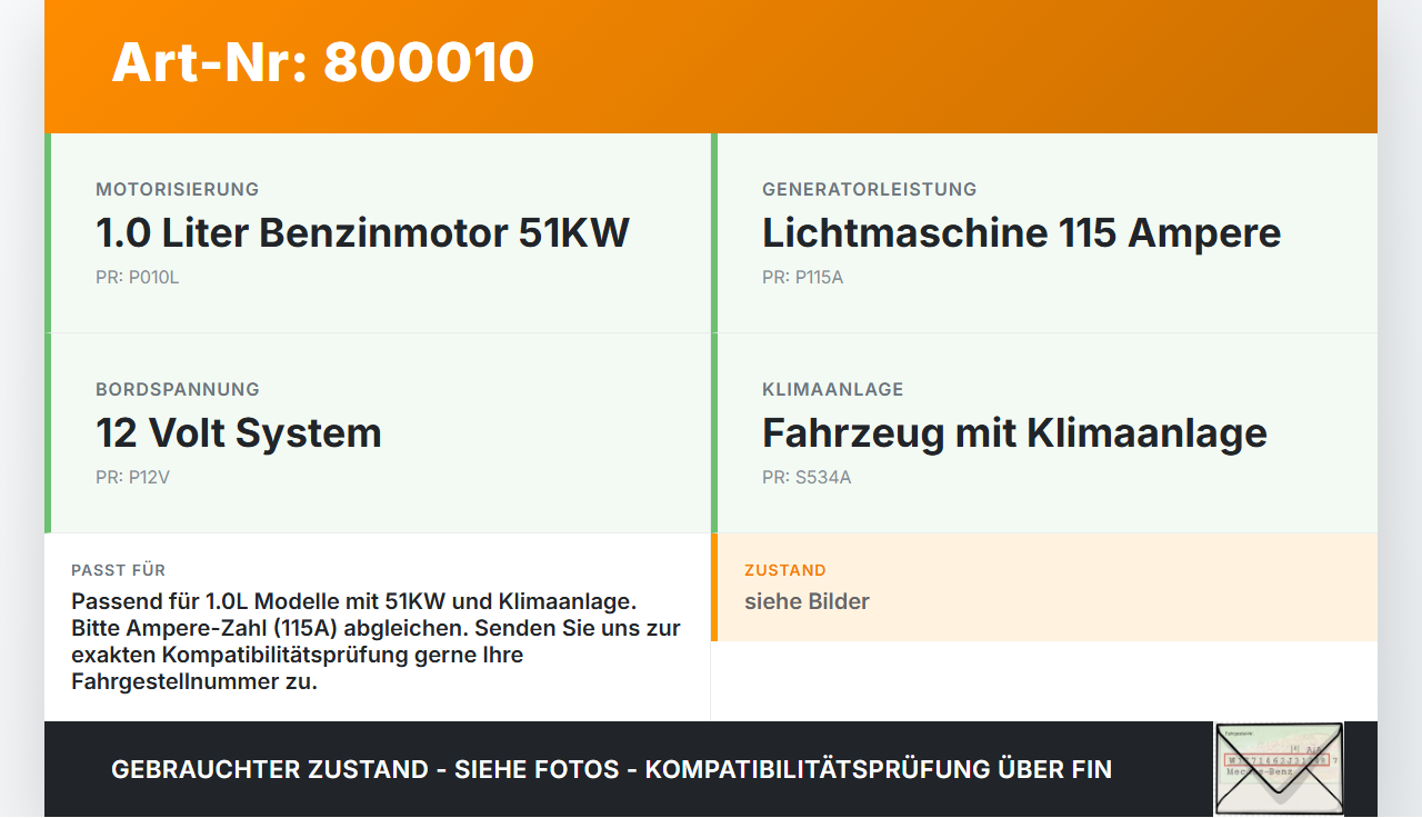 Citroen C1 II 108 14-19 1,0 51KW Lichtmaschine Generator 115A 12V Citroen C1 II 108 14-19 01.02.2017 27060-0Q190... Vorschau 3