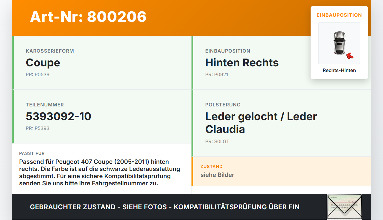 Peugeot 407 Coupe 05-11 Coupe Gurtschloss Rechts Hinten Peugeot 407 Coupe 05-11 01.02.2005 5393092-10 gebraucht Vorschau 3