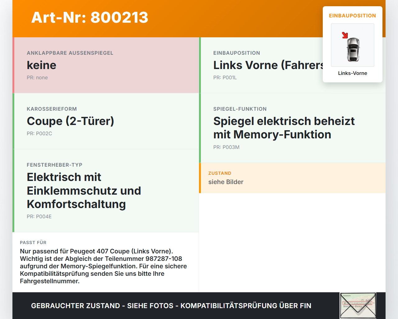Peugeot 407 Coupe 05-11 Coupe Fensterhebermotor Links Vorne Peugeot 407 Coupe 05-11 01.02.2005 1137328232... Vorschau 3