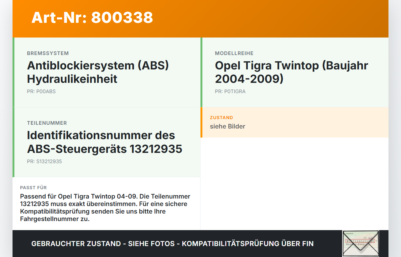 Opel Tigra Twintop 04-09 ABS Steuergerät Aggregat Hydraulikblock Opel Tigra Twintop 04-09 30.03.2007 13212935... Vorschau 3