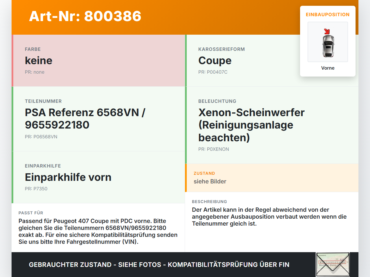 Peugeot 407 Coupe 05-11 PDC Kabelbaum Pos.1 Vorne Peugeot 407 Coupe 05-11 01.02.2005 9655922180 gebraucht Vorschau 3