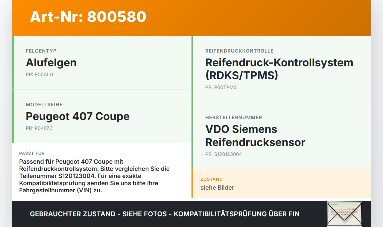 Peugeot 407 Coupe 05-11 HDI 2,7 150KW Reifendrucksensor Pos.3 Peugeot 407 Coupe 05-11 01.02.2005 9659452180 gebraucht Vorschau 3