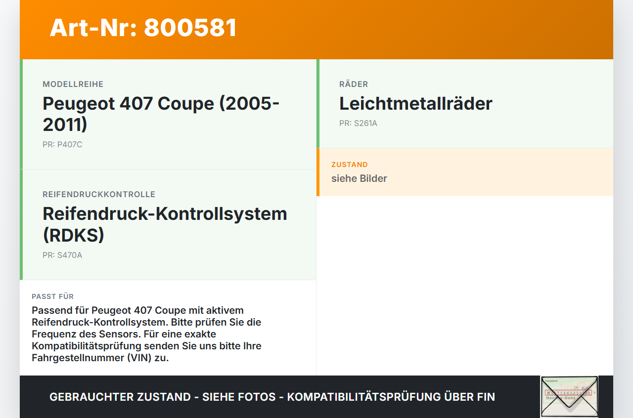 Peugeot 407 Coupe 05-11 Reifendruck Sensor Radsensor Reifendrucksensor Pos.2 Peugeot 407 Coupe 05-11 01.02.2005... Vorschau 3