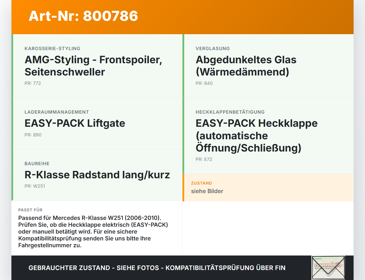 Mercedes R320 W251 06-10 CDI 3,0 165KW Signalleuchte Leuchte Heckklappe Mercedes R320 W251 06-10 04.07.2006... Vorschau 3